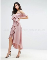 True Decadence Frill Midi Dress with Cold Shoulder